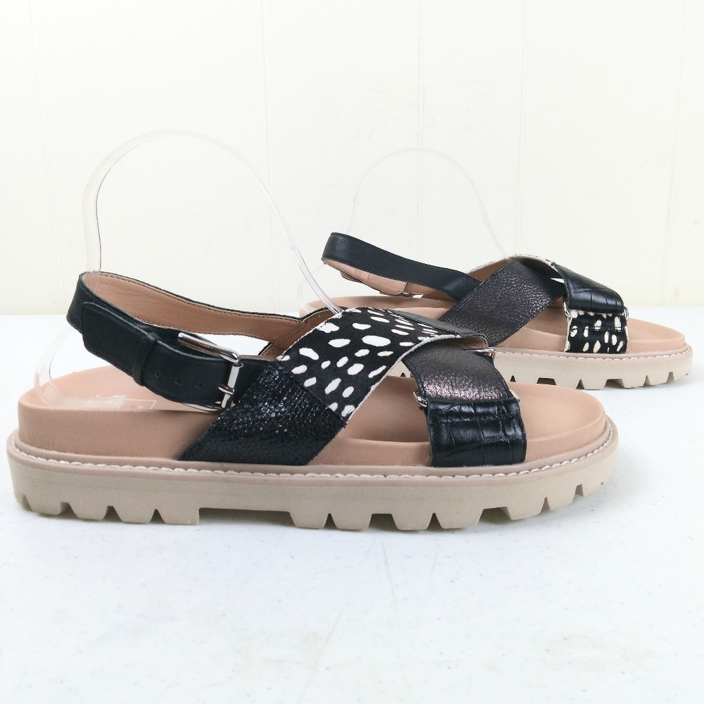 Dolce Vita Niles Women Size 9.5 Sandals Black Multi Leather Ankle Strap Lug Sole
